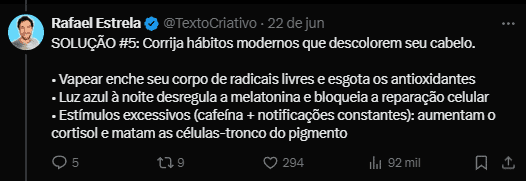 a 5º solução para reverter cabelos grisalhos falam até de vape e luz de celular/computador.