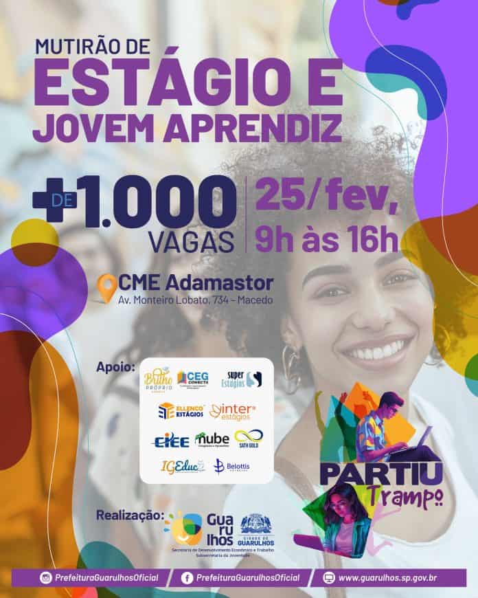 Estudantes em busca de vagas de estágio em Guarulhos participando de processos seletivos e entregando currículos no CME Adamastor.